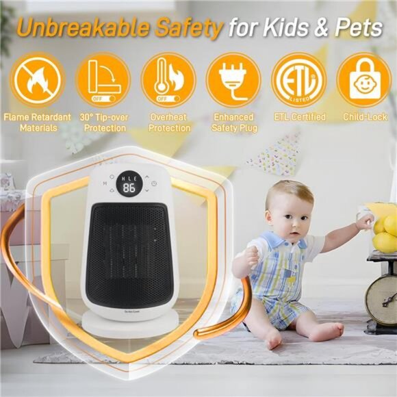 Space Heater, Portable Electric Heaters for Indoor Use with Thermostat, Remote - Picture 4 of 7